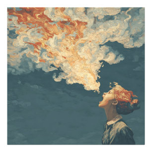 Surreal Woman Scream Fire Hair Dreamscape Wall Art