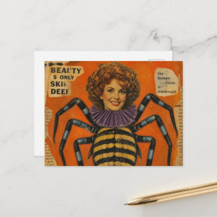 Surreal Woman With A Spider Body Collage Postcard