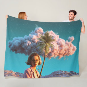 Surreal Woman with Palm Tree Fleece Blanket