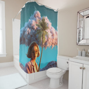 Surreal Woman with Palm Tree Shower Curtain