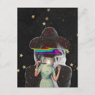 Surreal Women and Stars Collage Postcard