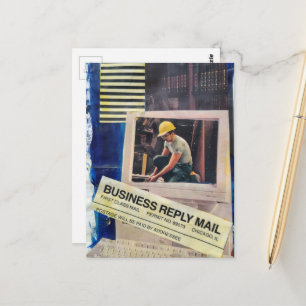 Surreal Working Man Collage Postcard