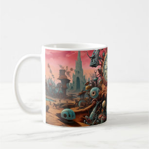 Surreal World Fantasy Landscape with old clock Coffee Mug