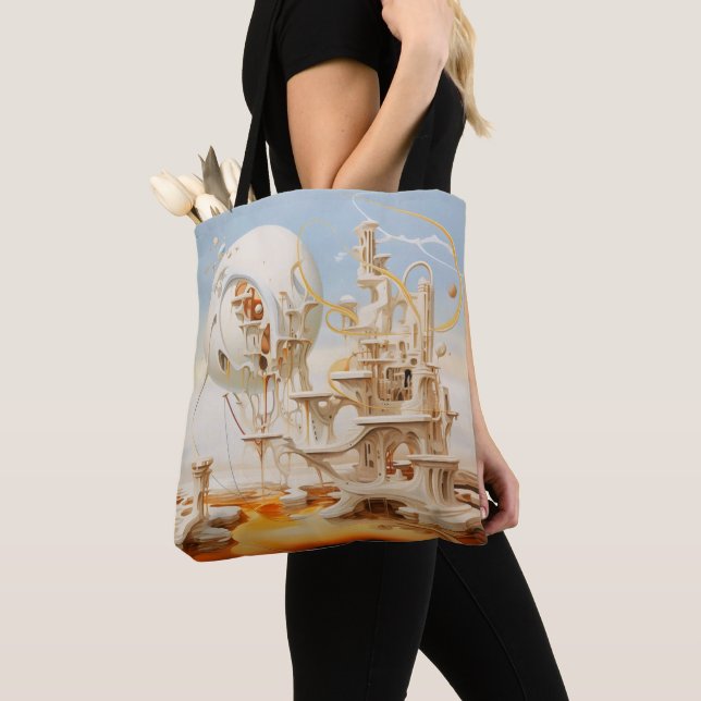 Surrealism Abstract White Building Tote Bag (Close Up)