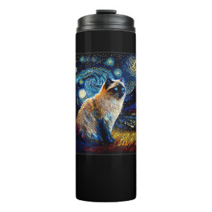 Surrealism Starry Night Himalayan cat Thermal Tumbler