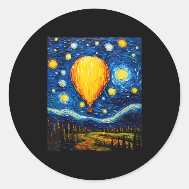 Surrealism Starry Night Hot Air Balloon  Classic Round Sticker (Front)