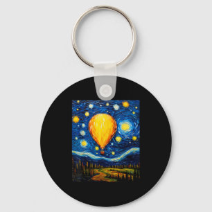 Surrealism Starry Night Hot Air Balloon  Key Ring