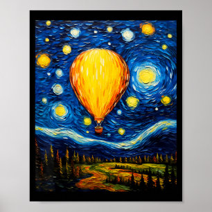 Surrealism Starry Night Hot Air Balloon  Poster