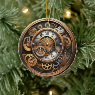 Surrealism Steampunk Time Clock Gears Ceramic Ornament
