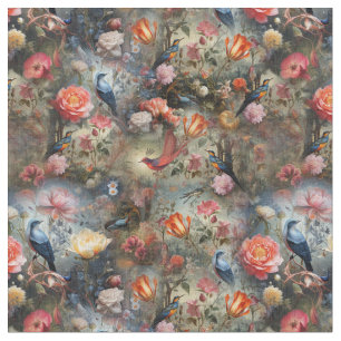 Surrealist Art with Flowers & Birds Fabric