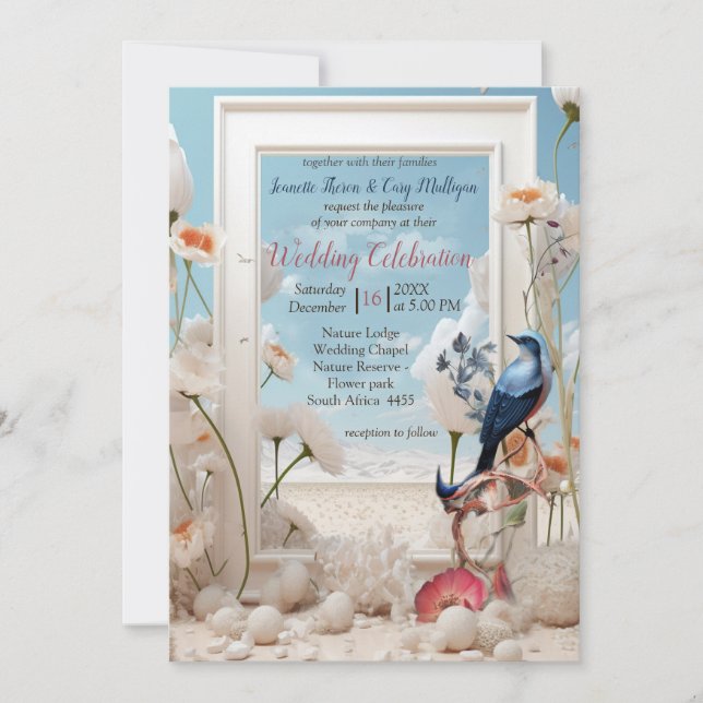 Surrealist Art with Flowers & Birds Invitation (Front)