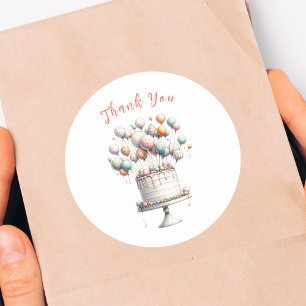 Surrealist, Balloons and Birthday Cake Thank You Classic Round Sticker