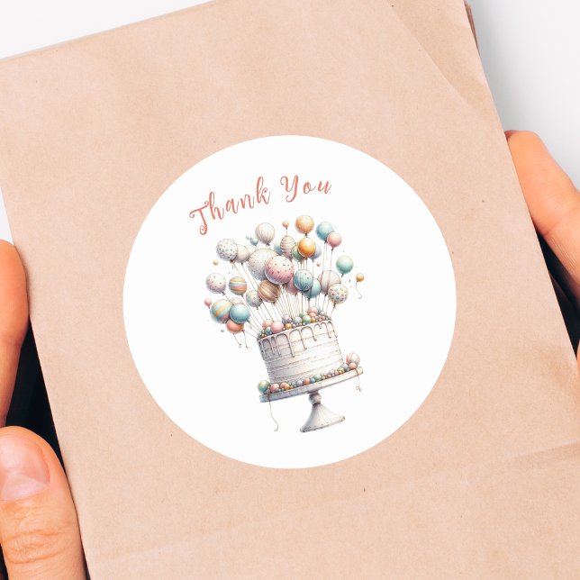 Surrealist, Balloons and Birthday Cake Thank You Classic Round Sticker (Creator Uploaded)