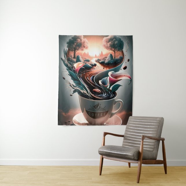 Surrealist Coffee Steam Art Tapestry (In Situ)