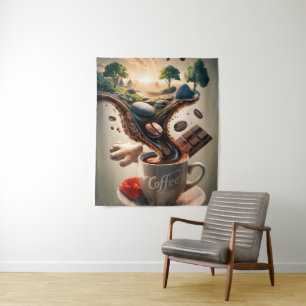 Surrealist Coffee Steam Art Tapestry