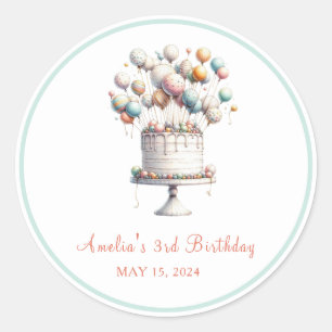 Surrealist, Cute Balloons and Birthday Cake Custom Classic Round Sticker