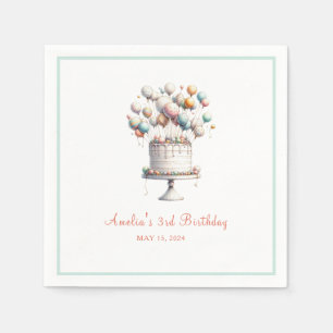 Surrealist, Cute Balloons and Birthday Cake Custom Napkin