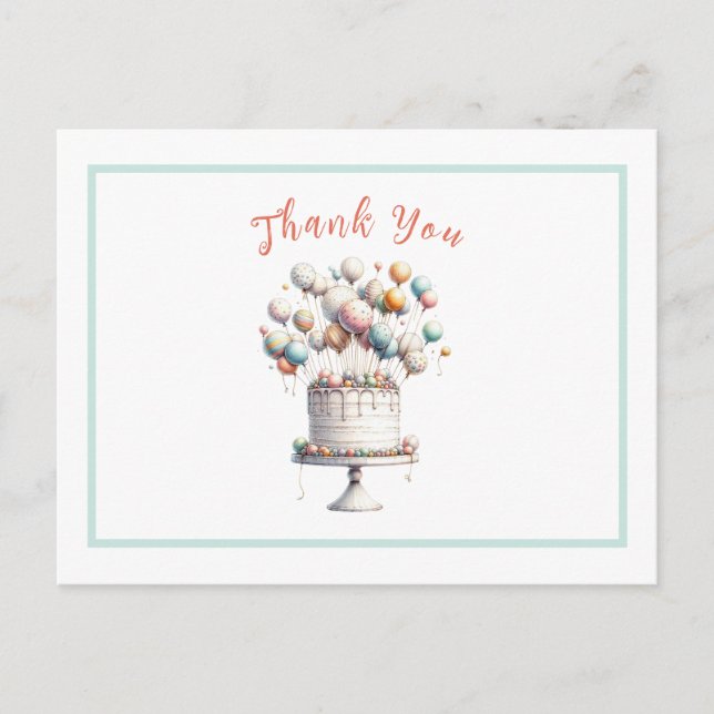 Surrealist, Cute Balloons and Birthday Cake Postcard (Front)