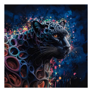 Surrealist Digital Watercolor of a Black Panther Poster