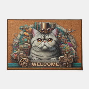 Surrealist Steampunk Exotic Shorthair Cat Welcome Doormat