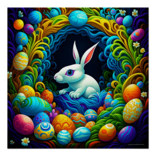 Surrealistic Easter Bunny with Eggs Poster