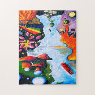 Surrealistic Fantasy Mushroom Wonderland Jigsaw Puzzle