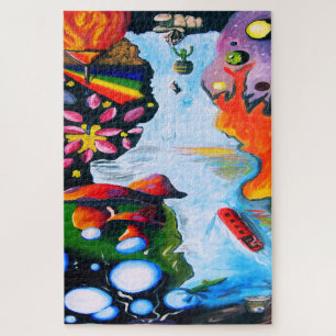Surrealistic Fantasy Mushroom Wonderland Jigsaw Puzzle