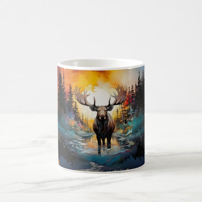 Surrealistic Moose Standing In Water Coffee Mug (Center)