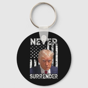 Surrender Trump Mug Shot 2024 American Flag Women  Key Ring