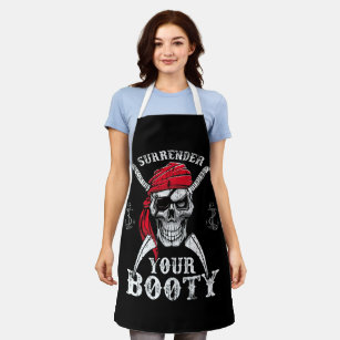 Red Pirate Grilling Kitchen Apron Skull and Bones Grog Ship's Cook Got Booty 