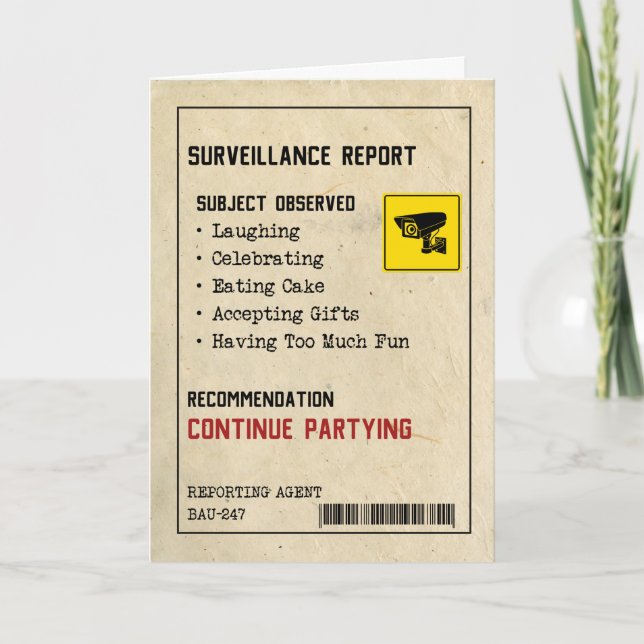 Surveillance Report Funny Birthday Card  (Front)