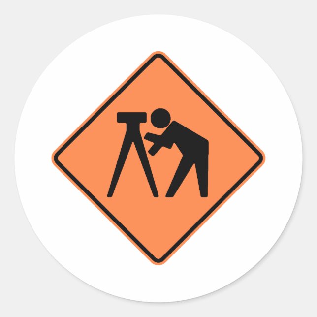 Survey Crew Highway Sign Classic Round Sticker (Front)