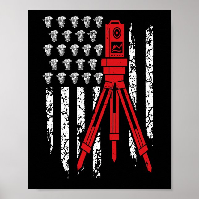 Surveyor Engineer Flag USA Poster (Front)