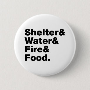 Survival (Shelter & Water & Fire & Food.) 6 Cm Round Badge