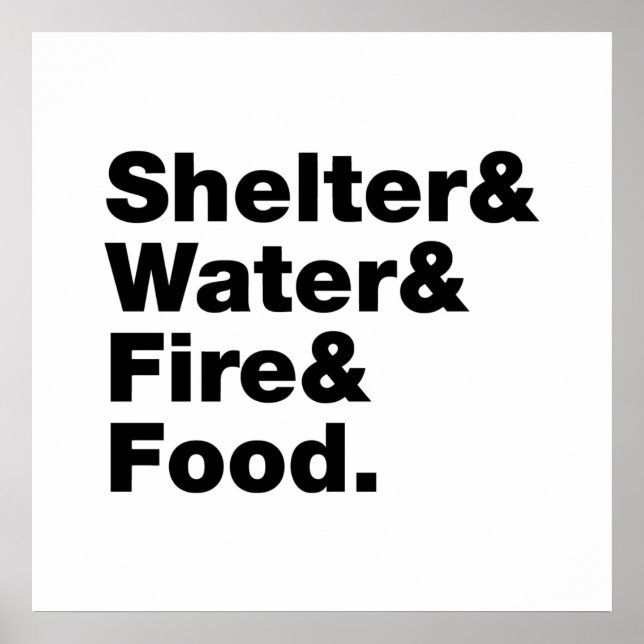 Survival (Shelter & Water & Fire & Food.) Poster (Front)