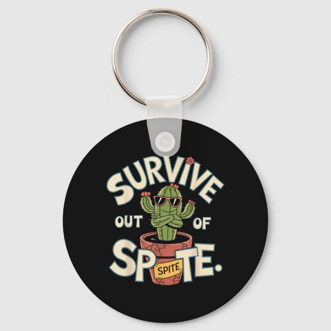 Survive Out Of Spite Funny Cool Cactus Retro Key Ring (Front)