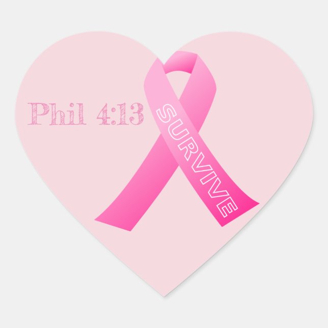 Survive Phil 4:13 Pink Ribbon Heart Sticker (Front)