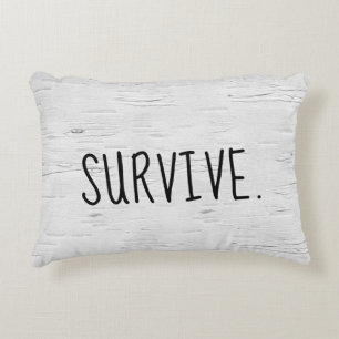 SURVIVE Text On Birch Tree Accent Pillow