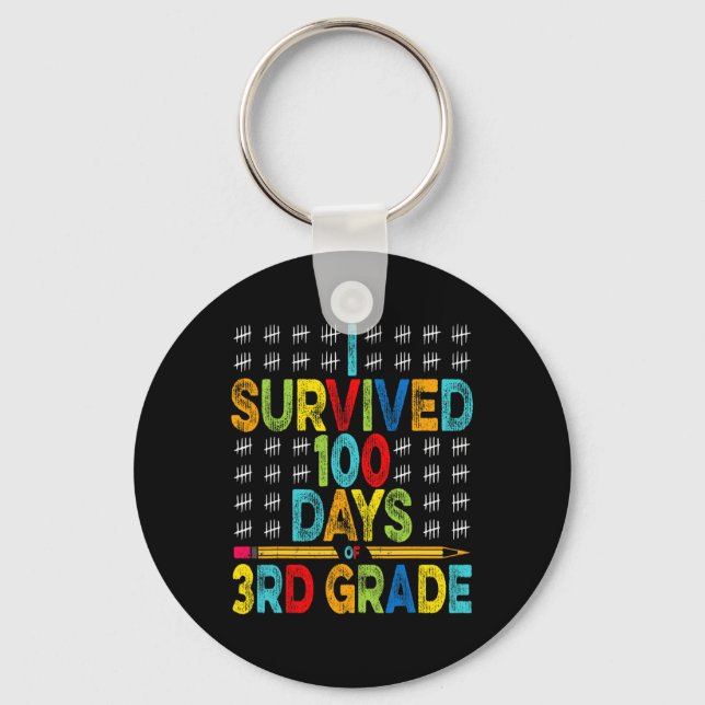 Survived 100 Days Of 3rd Grade 100th Day Of School Key Ring (Front)