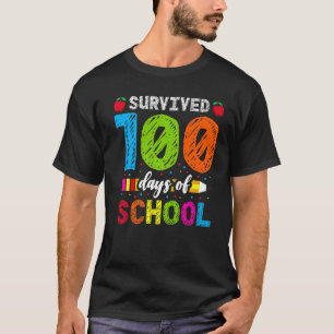 Survived 100 Days Of School Coloured Chalk Pencil  T-Shirt