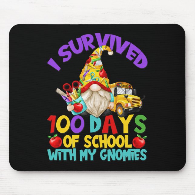 Survived 100 Days Of School For Fun School Bus Dri Mouse Pad (Front)