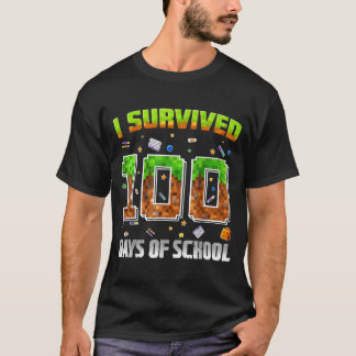 Survived 100 Days Of School Funny Pixel Gamer For T-Shirt