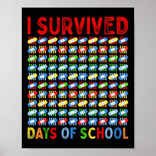 Survived 100 Days Of School Teacher Kids Band Aid  Poster