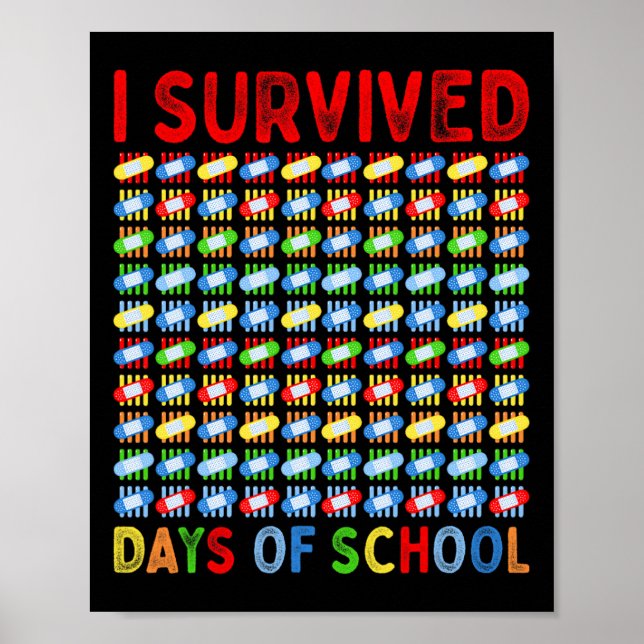 Survived 100 Days Of School Teacher Kids Band Aid  Poster (Front)