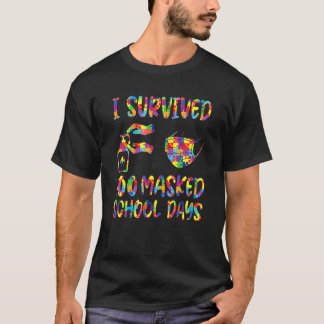 Survived 100 Masked School Day Autism Happy 100th T-Shirt