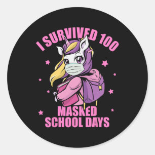 Survived 100 Masked School Days Classic Round Sticker