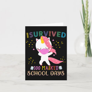 Survived 100 Masked School Days Dabbing Unicorn Ma Card