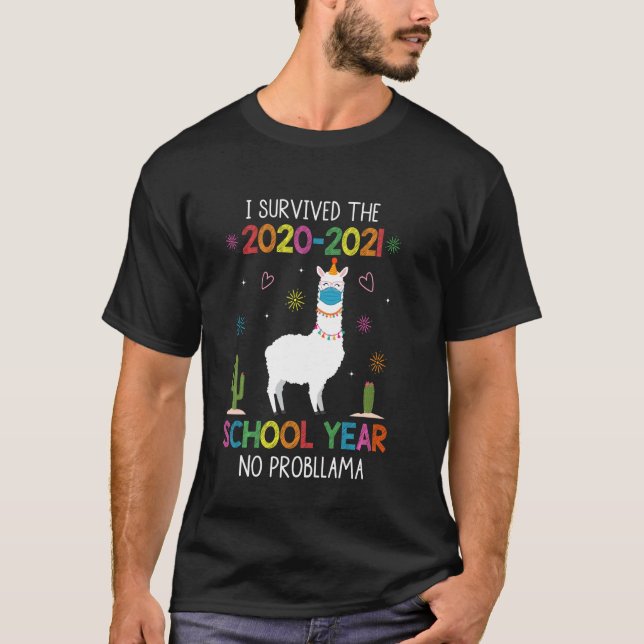 Survived 2021 School Year No Probllama Llama Mask  T-Shirt (Front)