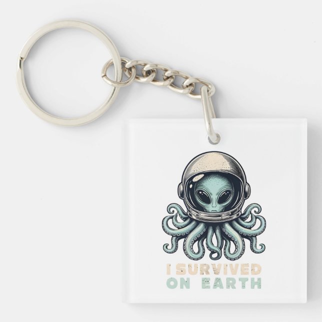 Survived on Earth: Octopus Alien Astronaut Key Ring (Front)