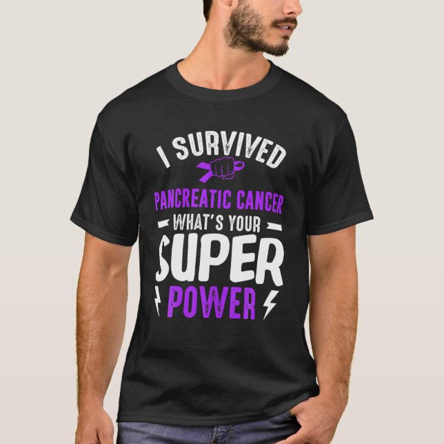 Survived Pancreatic Cancer Awareness Survivor Purp T-Shirt (Front)